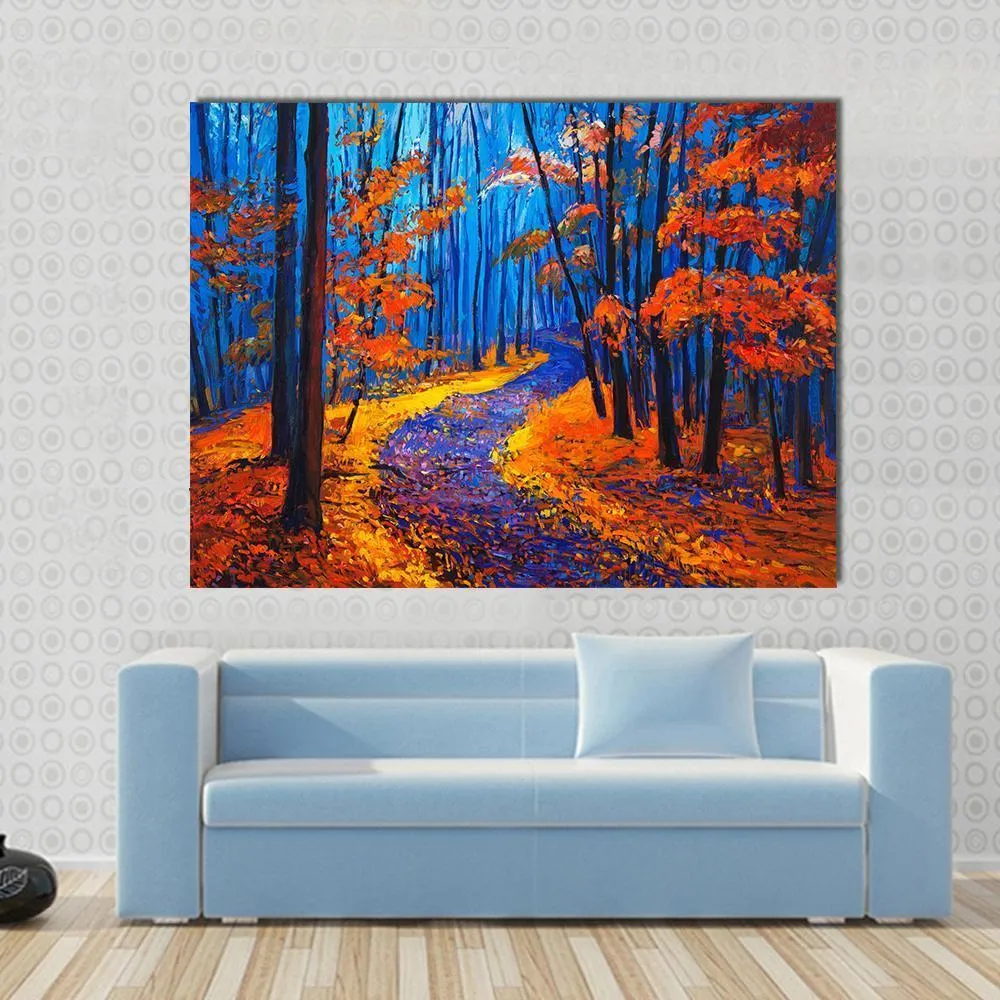 Beautiful Autumn Forest Pathway Canvas Wall Art