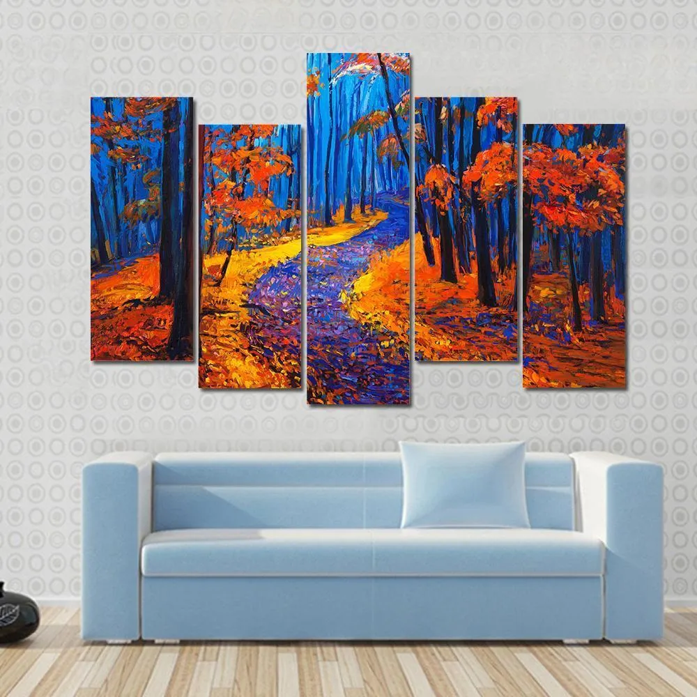Beautiful Autumn Forest Pathway Canvas Wall Art
