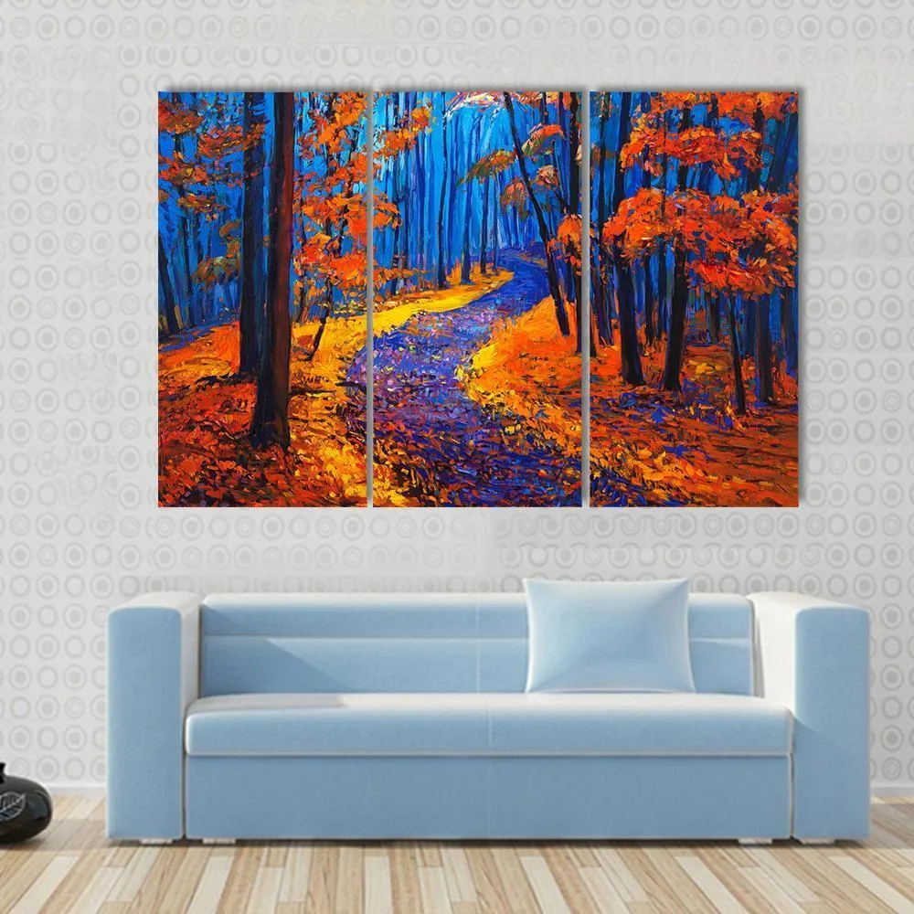 Beautiful Autumn Forest Pathway Canvas Wall Art