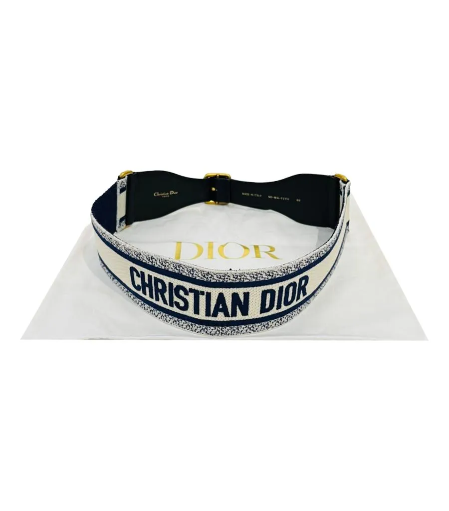 Christian Dior Logo Canvas & Leather Embroidered Belt