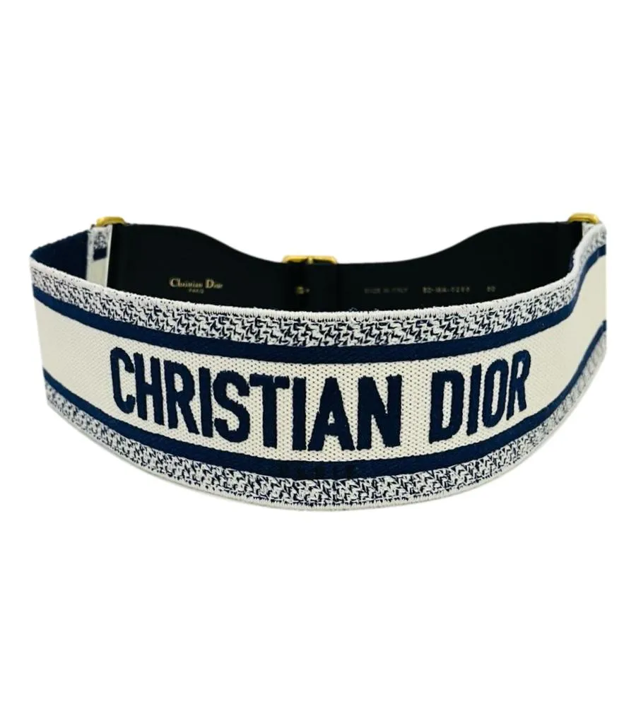 Christian Dior Logo Canvas & Leather Embroidered Belt