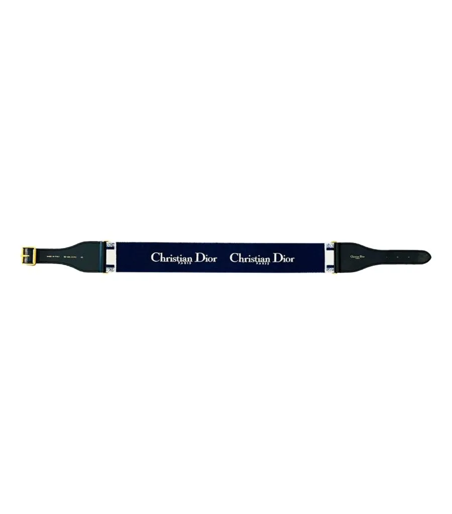 Christian Dior Logo Canvas & Leather Embroidered Belt