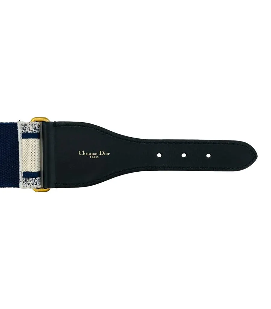 Christian Dior Logo Canvas & Leather Embroidered Belt