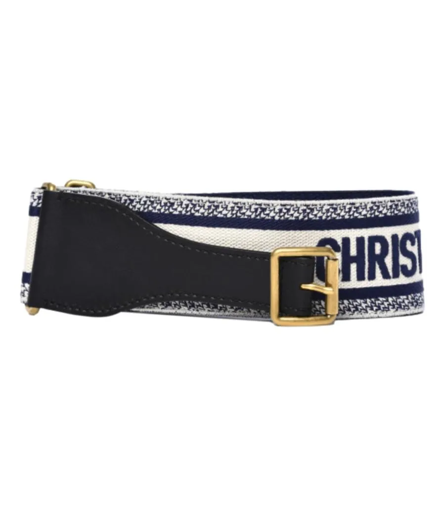 Christian Dior Logo Canvas & Leather Embroidered Belt