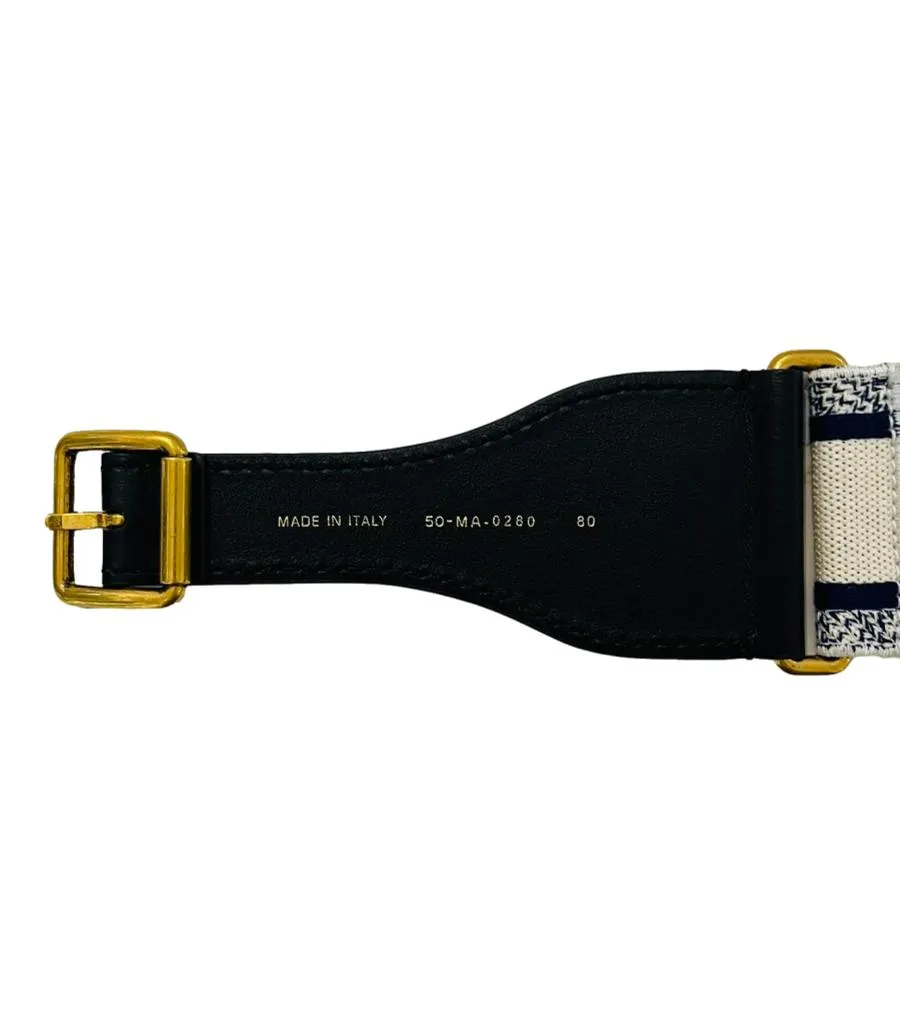 Christian Dior Logo Canvas & Leather Embroidered Belt