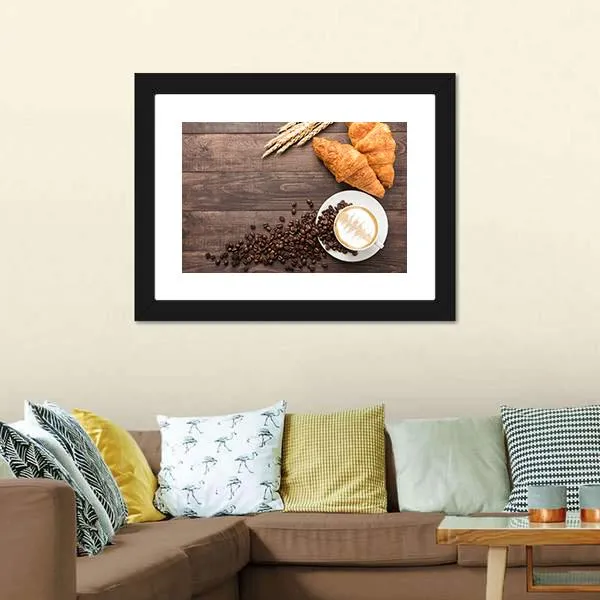Coffee Cup & Croissants Canvas Wall Art