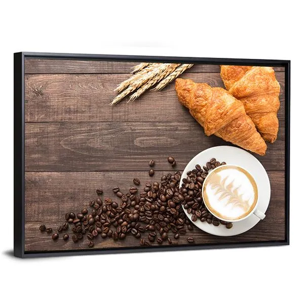 Coffee Cup & Croissants Canvas Wall Art