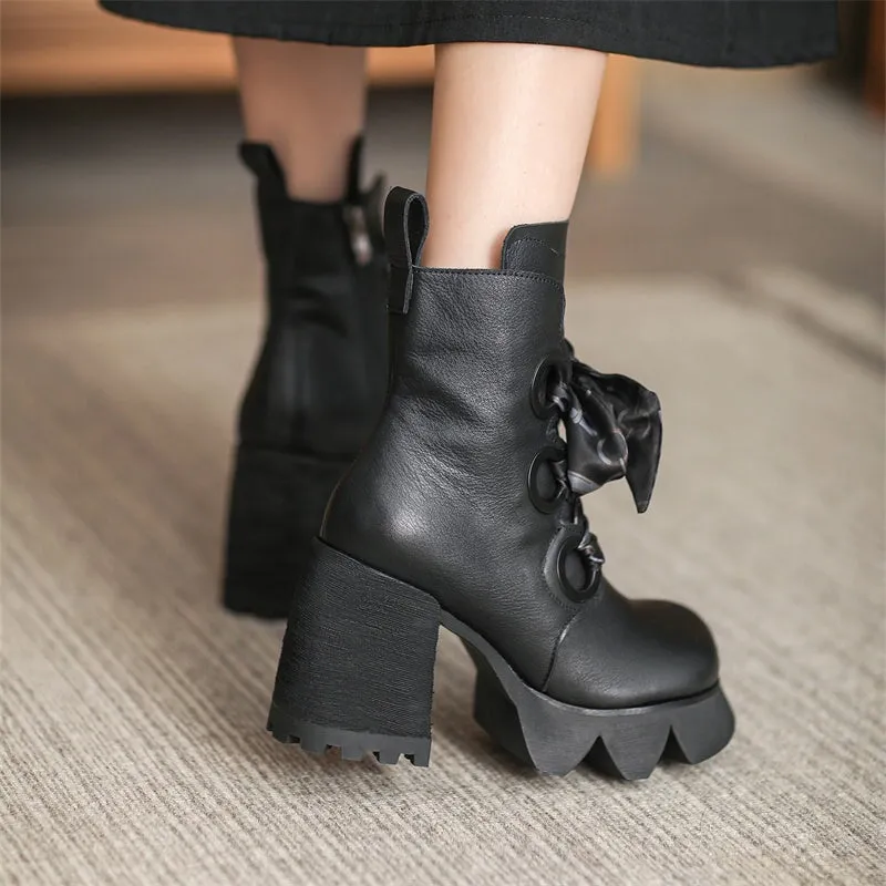 Designer Boots Handmade 100mm High Heeled Leather Short Boot in Black/Brown