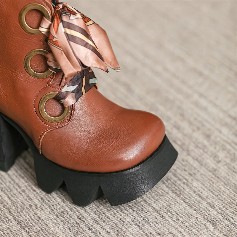 Designer Boots Handmade 100mm High Heeled Leather Short Boot in Black/Brown