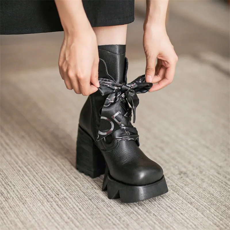 Designer Boots Handmade 100mm High Heeled Leather Short Boot in Black/Brown