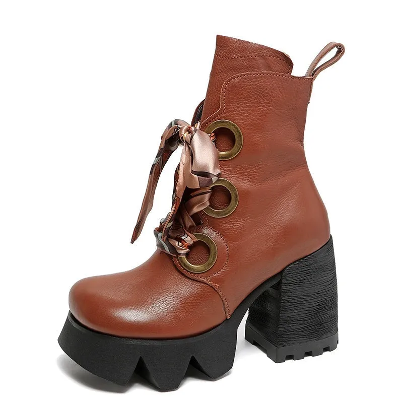 Designer Boots Handmade 100mm High Heeled Leather Short Boot in Black/Brown