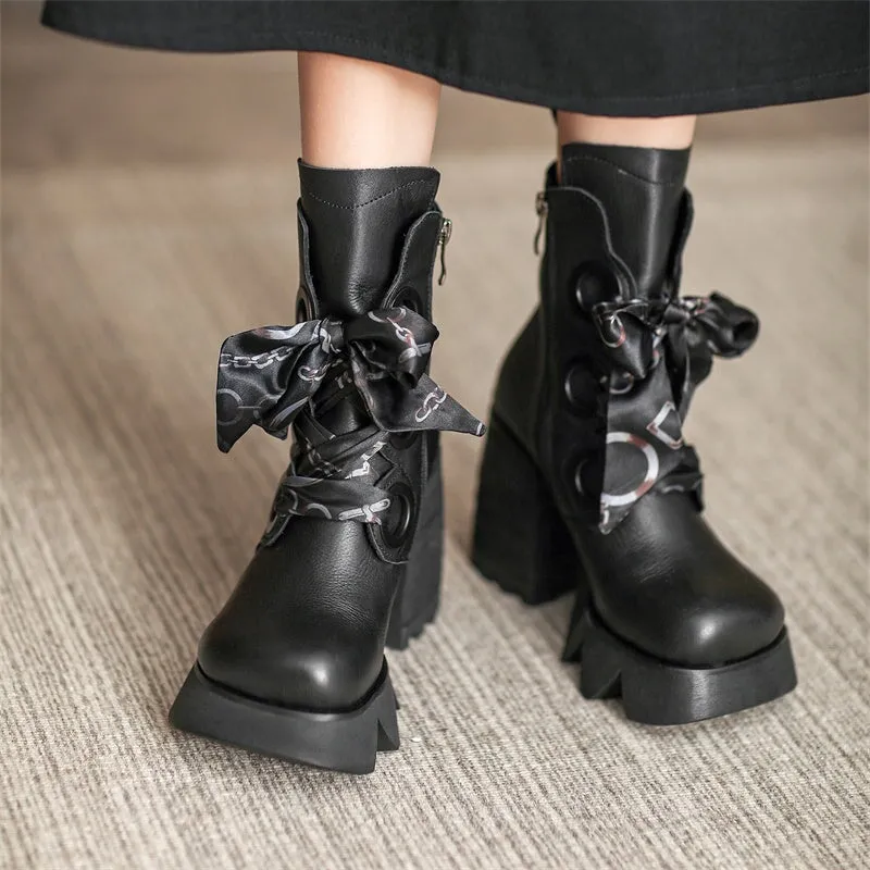 Designer Boots Handmade 100mm High Heeled Leather Short Boot in Black/Brown