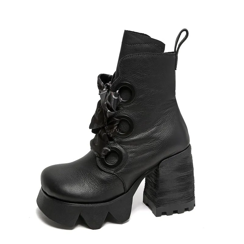 Designer Boots Handmade 100mm High Heeled Leather Short Boot in Black/Brown