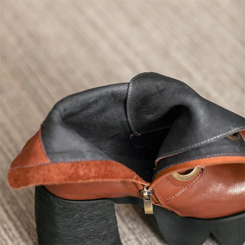 Designer Boots Handmade 100mm High Heeled Leather Short Boot in Black/Brown
