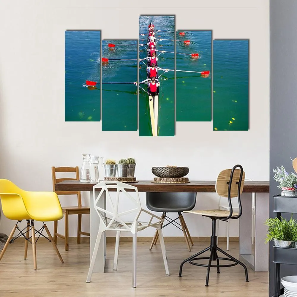 Eight Rowers In Action Canvas Wall Art