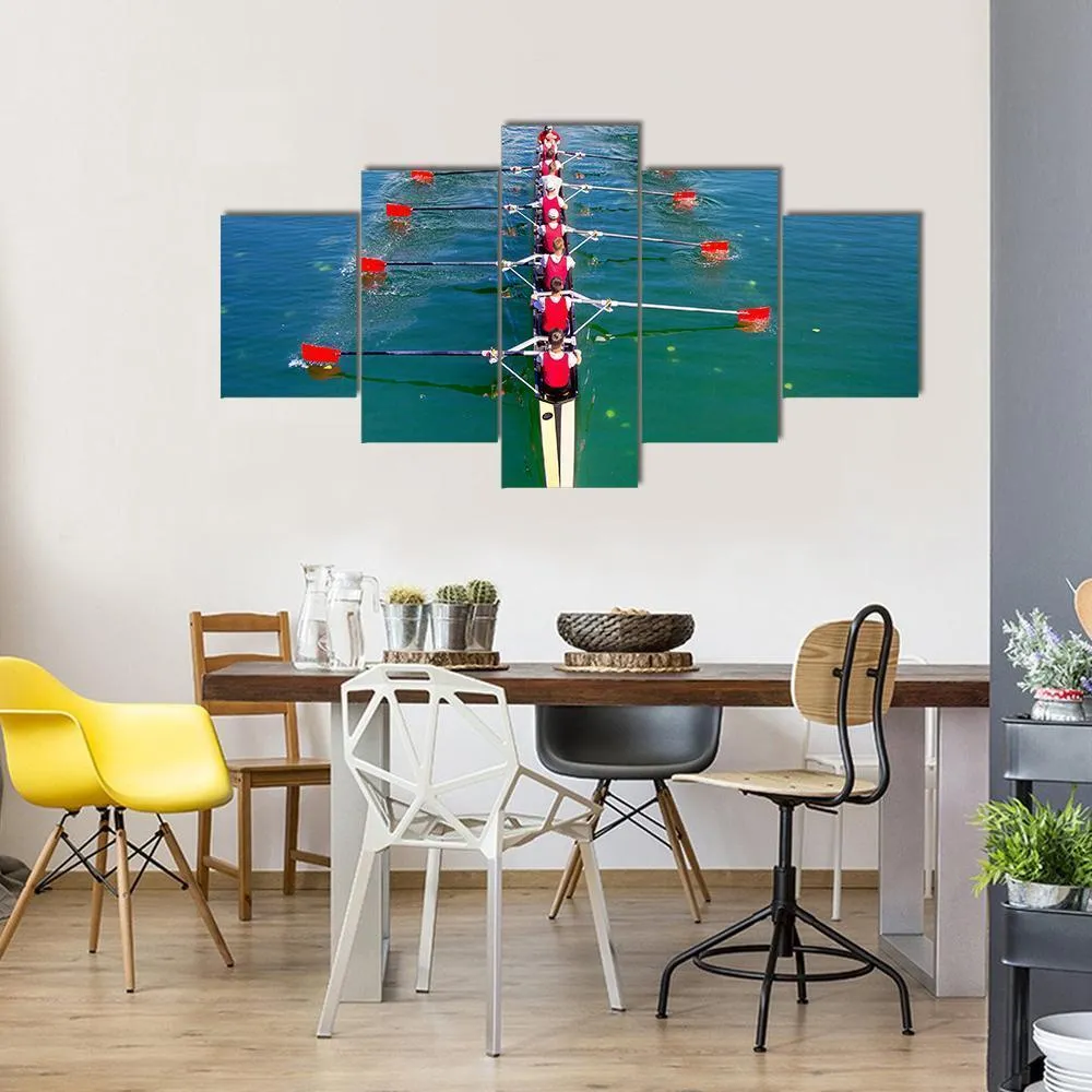 Eight Rowers In Action Canvas Wall Art