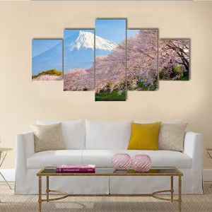 Fuji & Sakura At River Canvas Wall Art