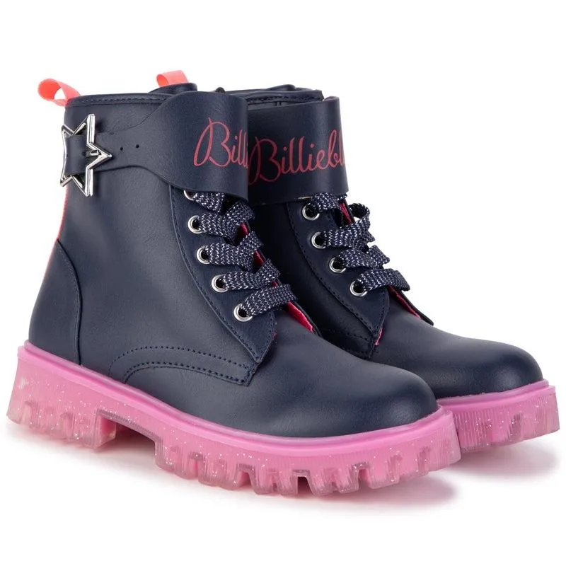 Girls Navy & Pink Ankle Boots
