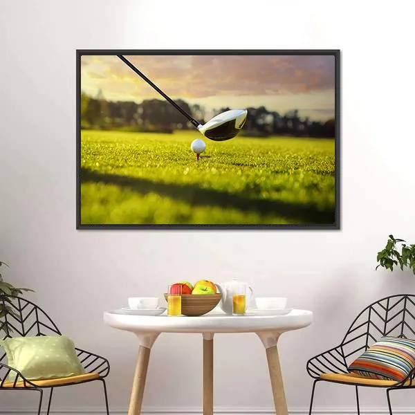 Golf Ball On Tee In Front Of Driver Canvas Wall Art