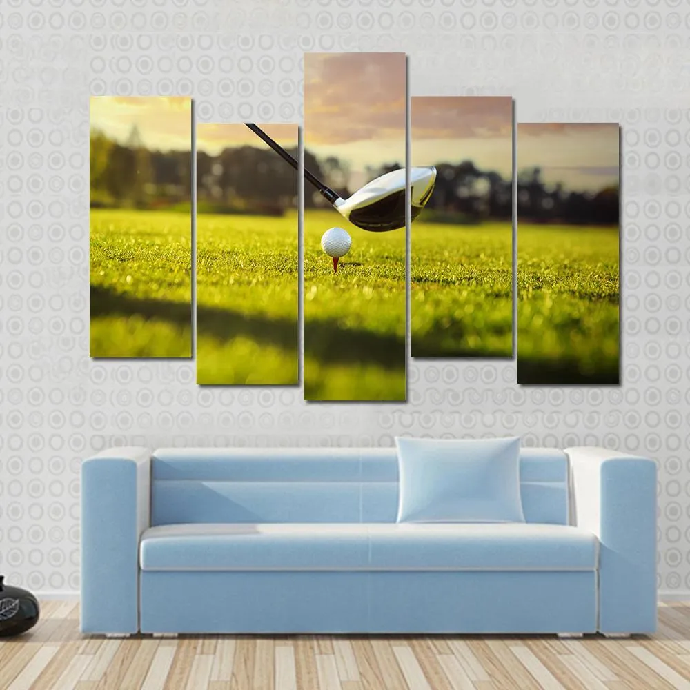 Golf Ball On Tee In Front Of Driver Canvas Wall Art