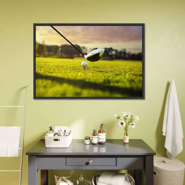 Golf Ball On Tee In Front Of Driver Canvas Wall Art