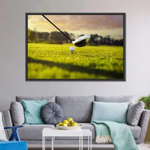 Golf Ball On Tee In Front Of Driver Canvas Wall Art