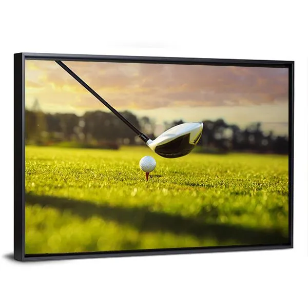 Golf Ball On Tee In Front Of Driver Canvas Wall Art