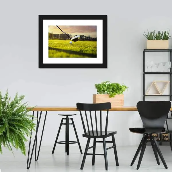 Golf Ball On Tee In Front Of Driver Canvas Wall Art