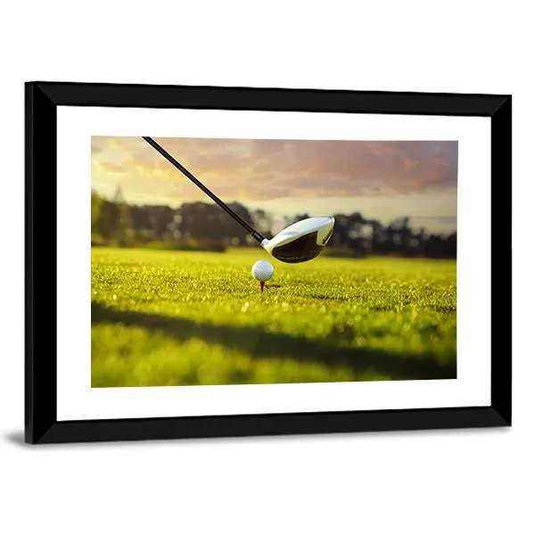 Golf Ball On Tee In Front Of Driver Canvas Wall Art