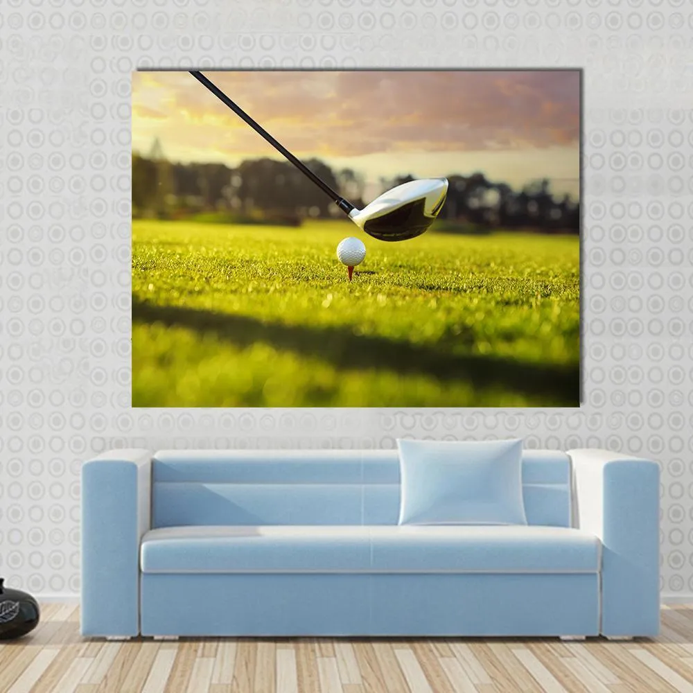 Golf Ball On Tee In Front Of Driver Canvas Wall Art
