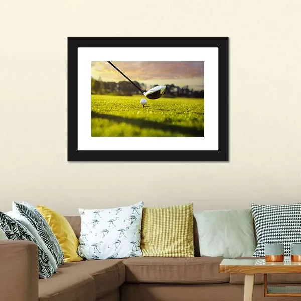Golf Ball On Tee In Front Of Driver Canvas Wall Art