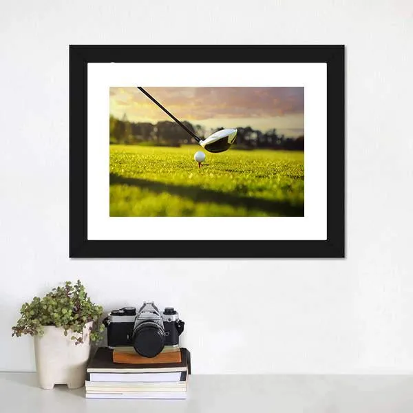 Golf Ball On Tee In Front Of Driver Canvas Wall Art