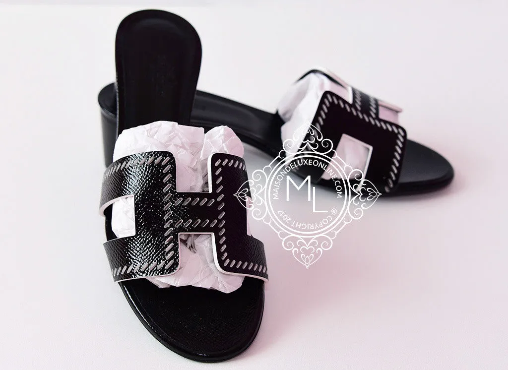 Hermes Womens Black Perforated Oasis Sandal Slipper 36 Shoes