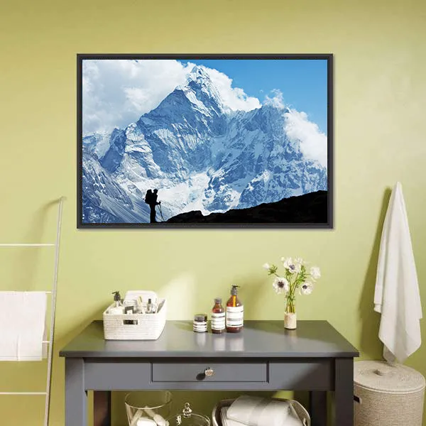 Hiker In Everest Region Canvas Wall Art
