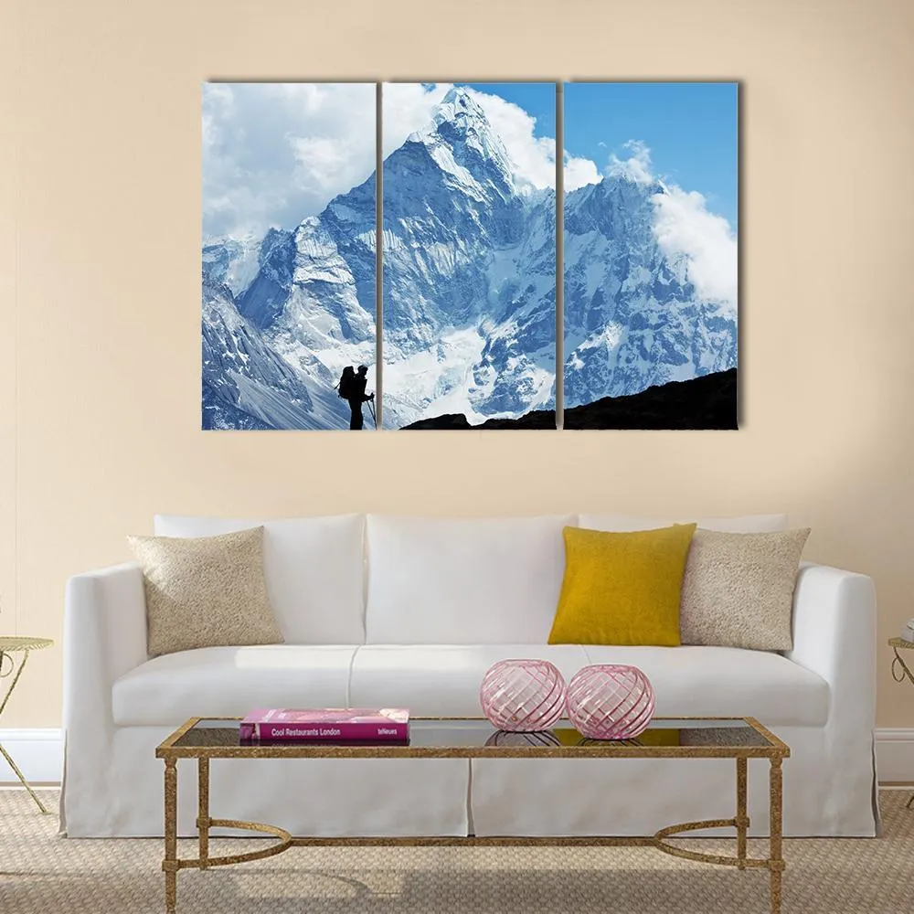 Hiker In Everest Region Canvas Wall Art