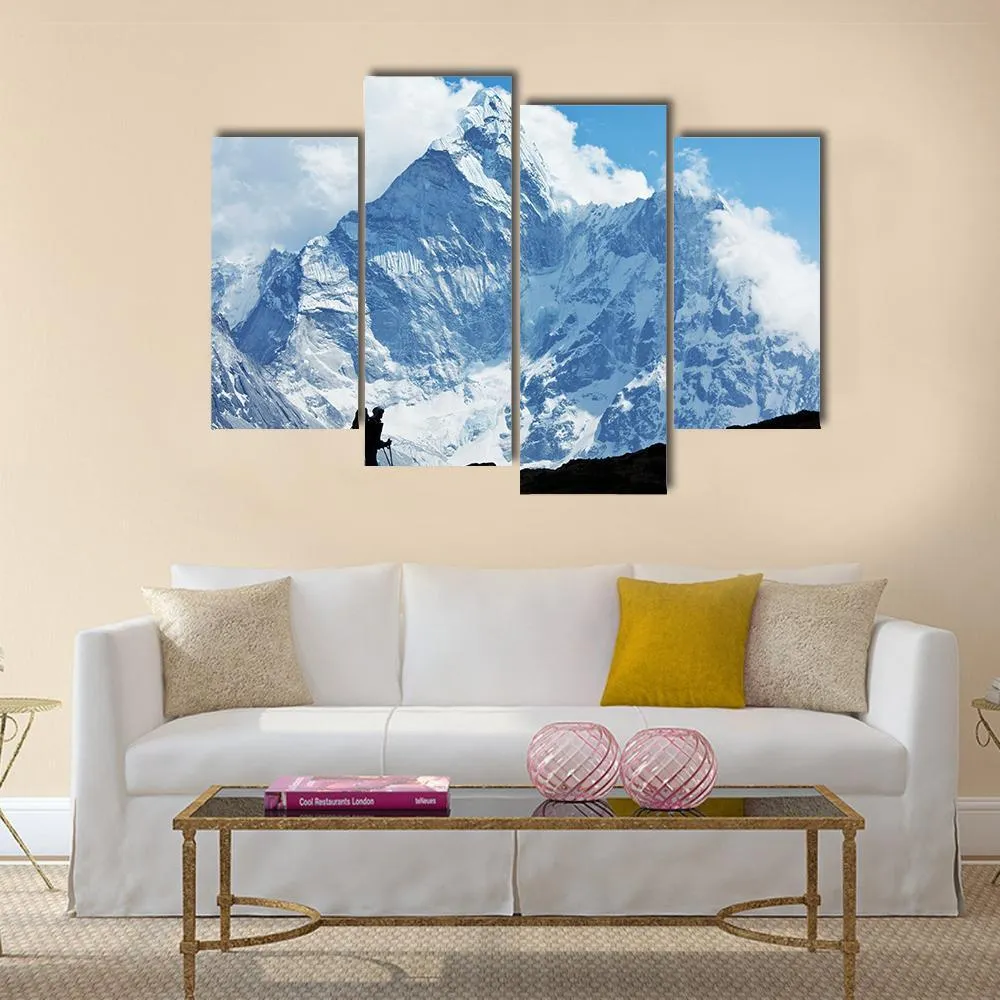 Hiker In Everest Region Canvas Wall Art
