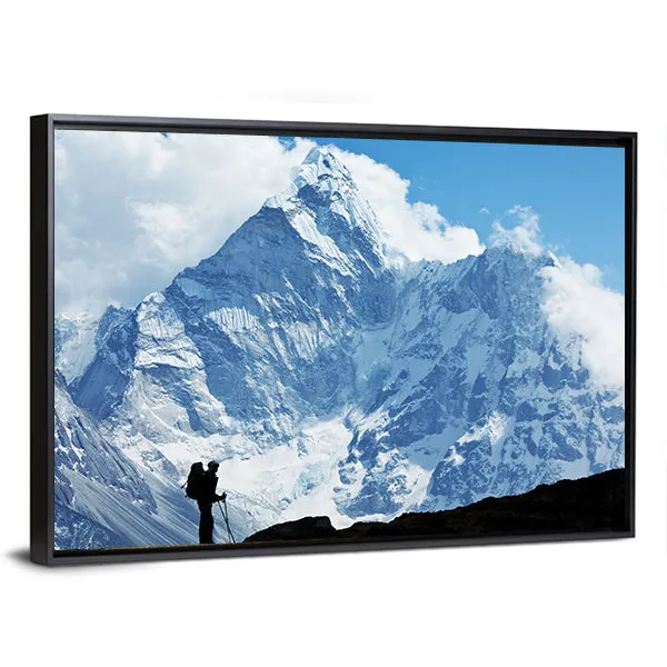Hiker In Everest Region Canvas Wall Art
