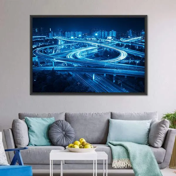 Interchange Overpass At Night  Shanghai Canvas Wall Art