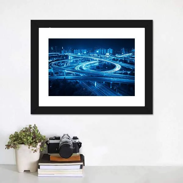 Interchange Overpass At Night  Shanghai Canvas Wall Art