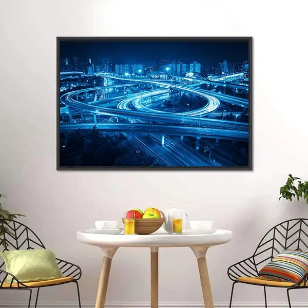 Interchange Overpass At Night  Shanghai Canvas Wall Art