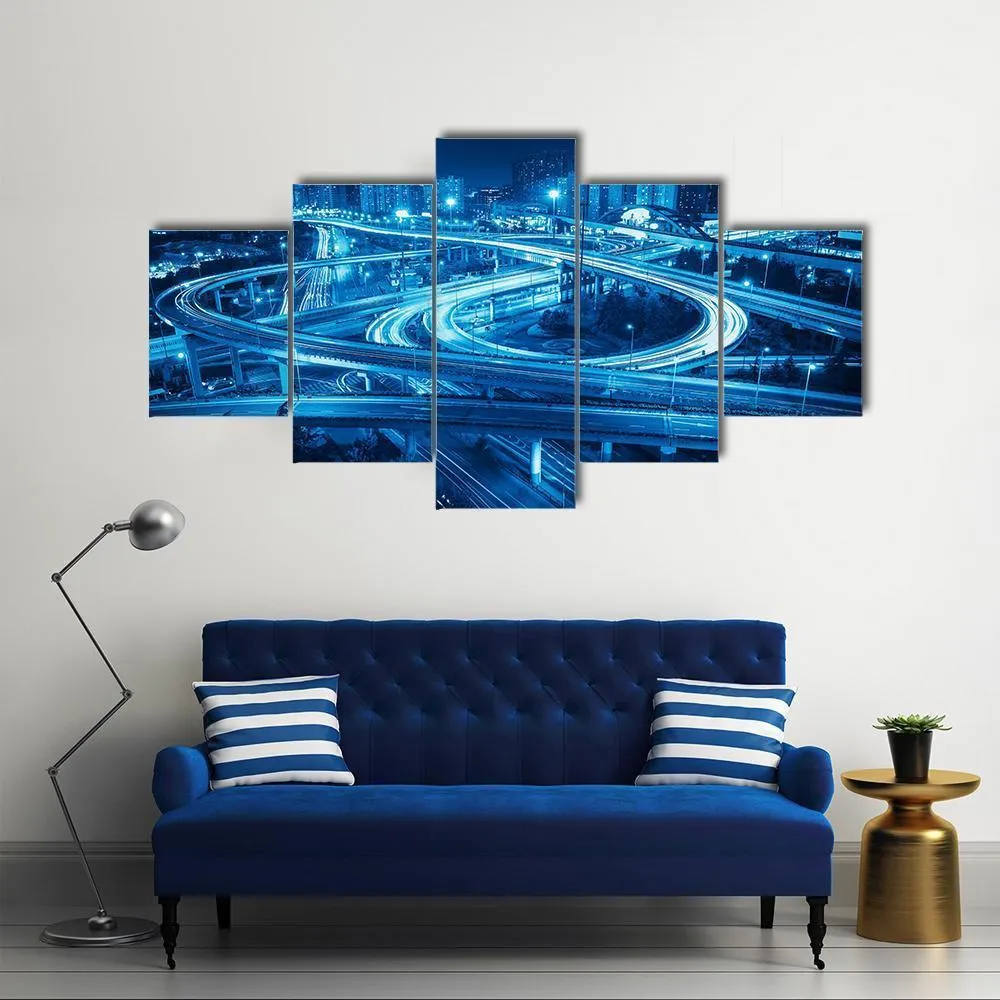 Interchange Overpass At Night  Shanghai Canvas Wall Art