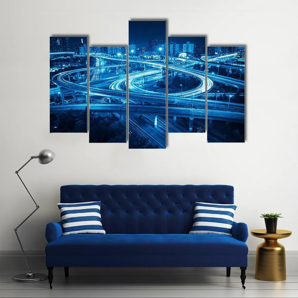 Interchange Overpass At Night  Shanghai Canvas Wall Art