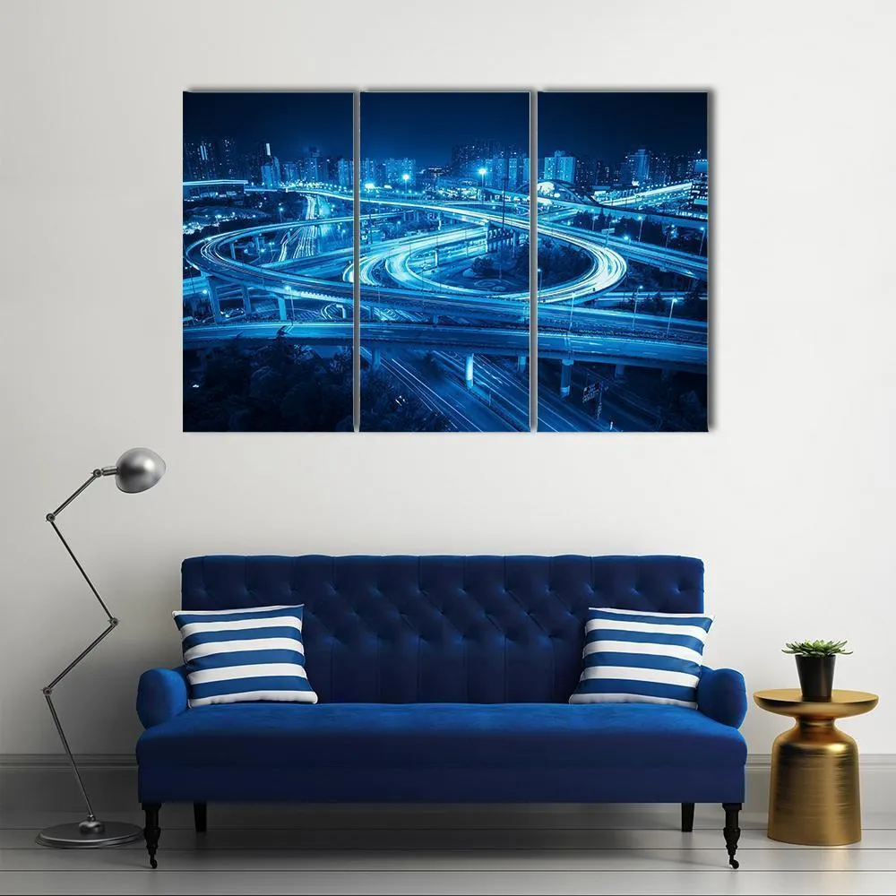 Interchange Overpass At Night  Shanghai Canvas Wall Art