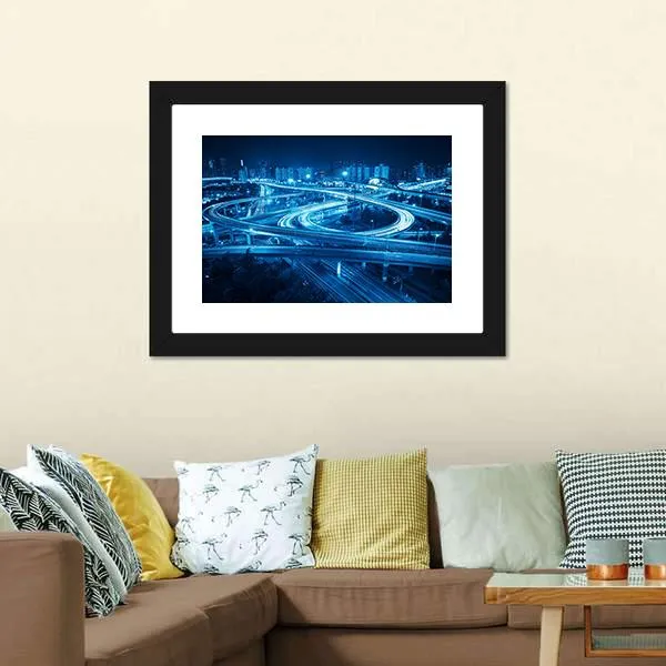 Interchange Overpass At Night  Shanghai Canvas Wall Art