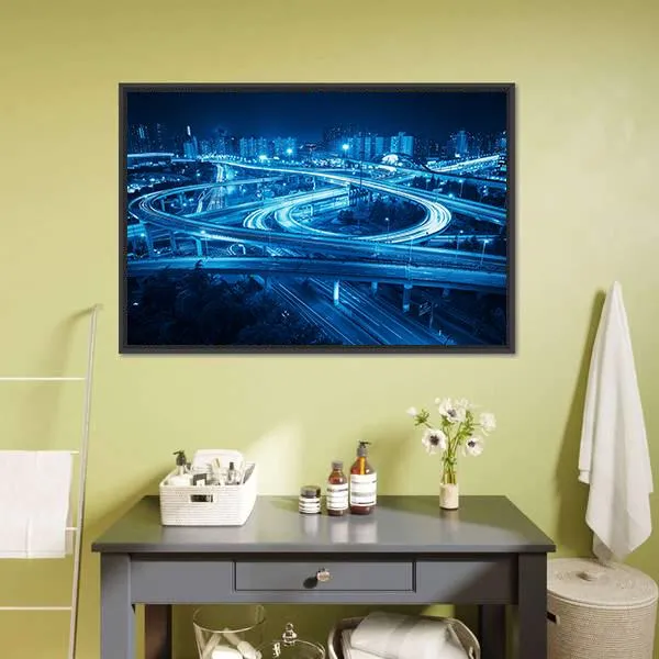 Interchange Overpass At Night  Shanghai Canvas Wall Art