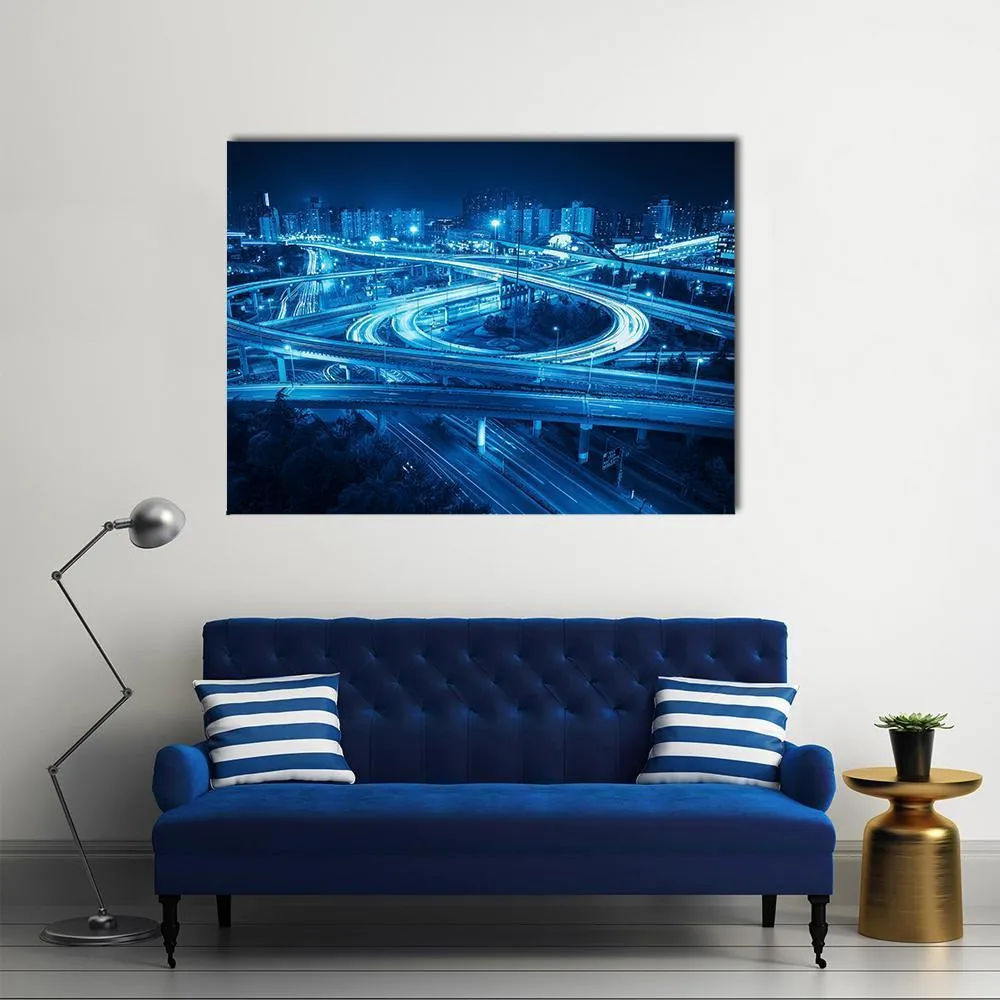 Interchange Overpass At Night  Shanghai Canvas Wall Art