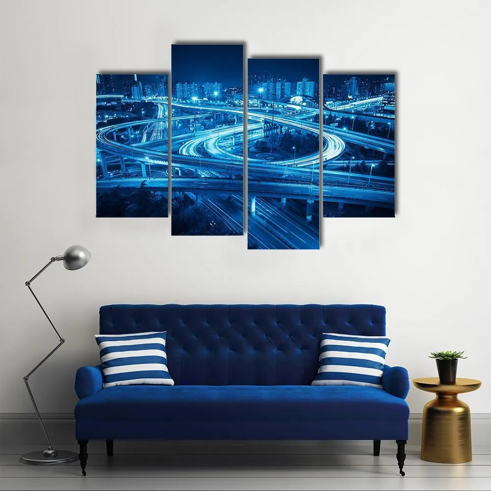 Interchange Overpass At Night  Shanghai Canvas Wall Art
